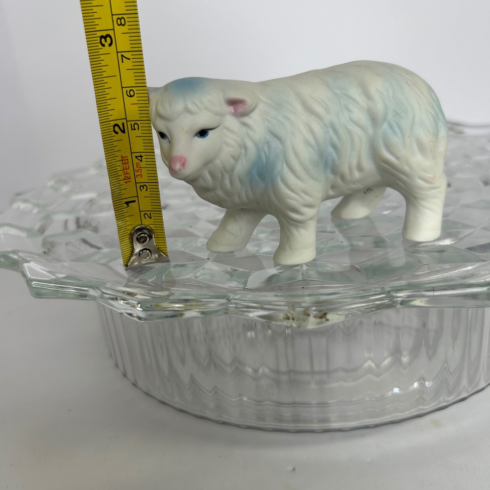 Vintage Ceramic Sheep Lamb Figurine‎ Blue Accents Farmhouse Decor Cute